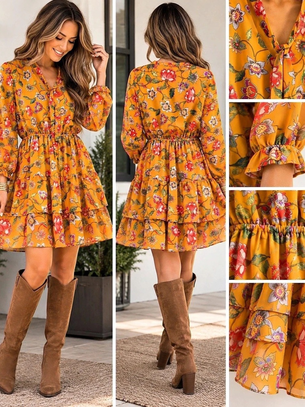 NWT Nanette Lepore Floral Tiered Long Sleeve Dress Size 12
